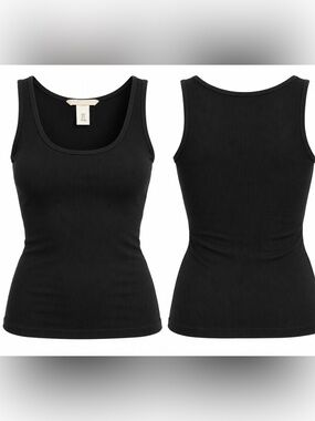 H&M Black Ribbed Tank Top – Fitted Scoop Neck Basic Camisole